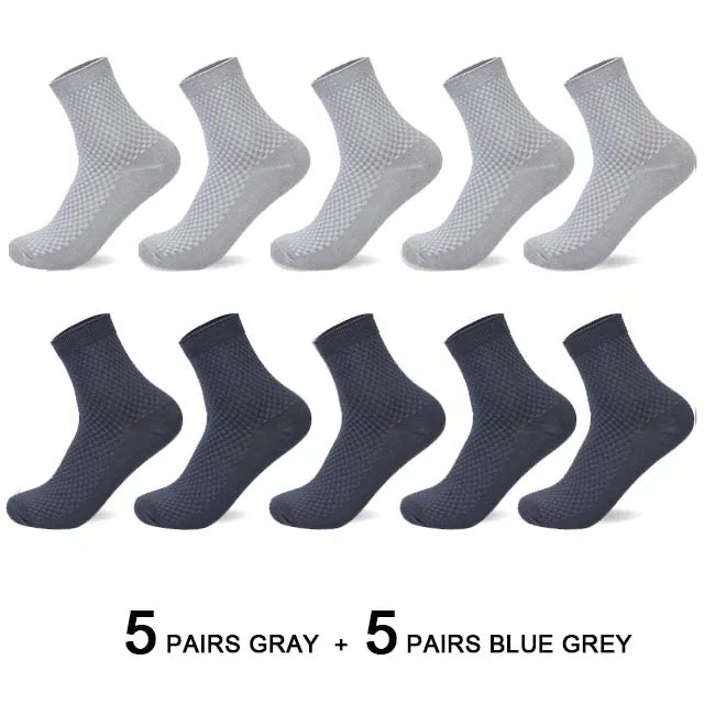 10 Pairs/Lot Men's Bamboo Fiber Socks 2025 New Compression Autumn Long Black Business Casual Man Dress Sock Gift Plus Size 42-45 Quick Pick Grocers