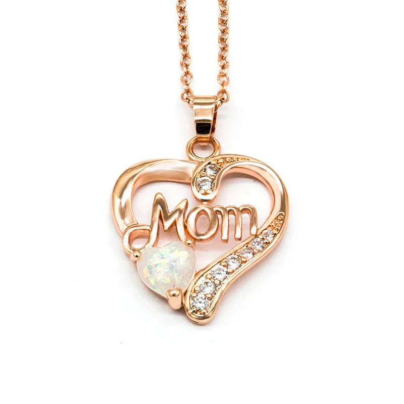 Huitan Mother's Day Necklace for Mom Luxury Trendy Craved Pendant Necklace Pink Flower Aesthetic Neck Accessories Love Jewelry Quick Pick Grocers
