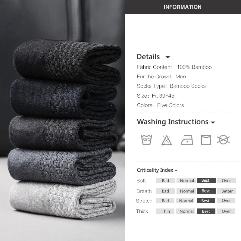10 Pairs/Lot Men's Bamboo Fiber Socks 2025 New Compression Autumn Long Black Business Casual Man Dress Sock Gift Plus Size 42-45 Quick Pick Grocers