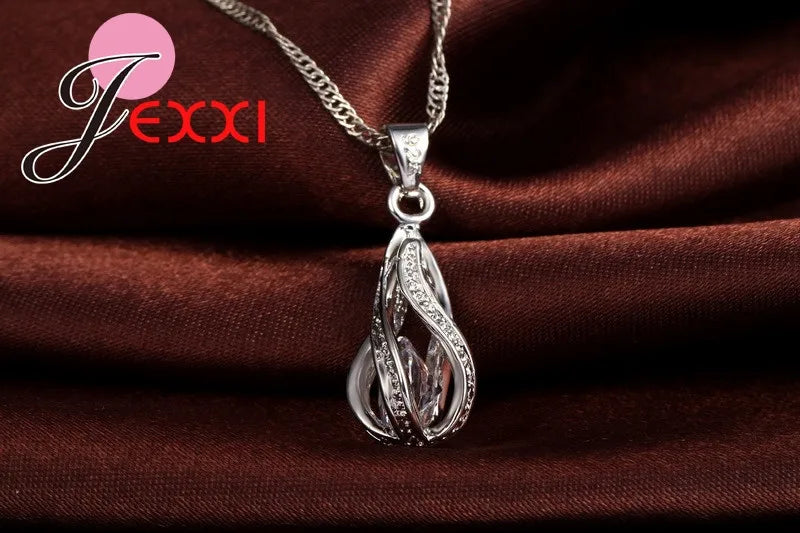 Hot Water Drop CZ 925 Sterling Silver Plated Jewelry Set For Women Pendant Necklace Hoop Earrings Wedding Party Ceremoey Anel Quick Pick Grocers