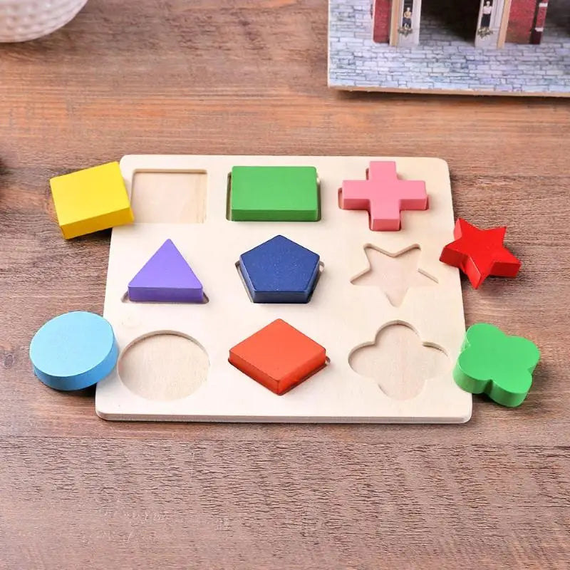 Wooden Geometric Shapes Montessori Puzzle Sorting Math Bricks Preschool Learning Educational Game Baby Toddler Toys for Children Quick Pick Grocers