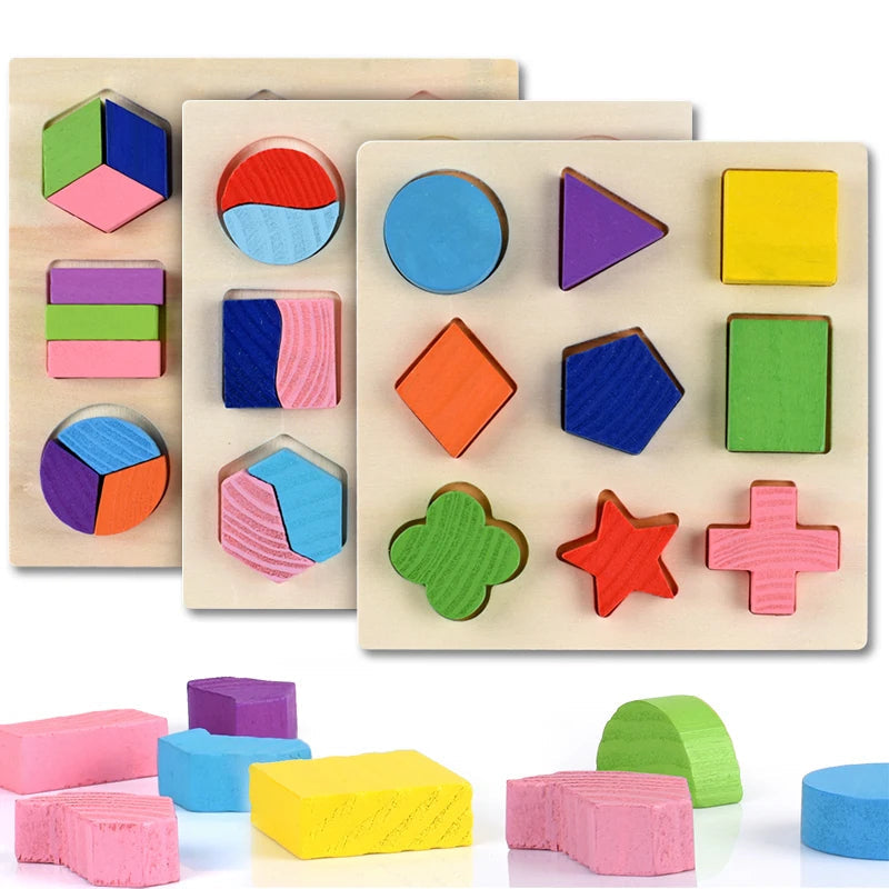 Wooden Geometric Shapes Montessori Puzzle Sorting Math Bricks Preschool Learning Educational Game Baby Toddler Toys for Children Quick Pick Grocers