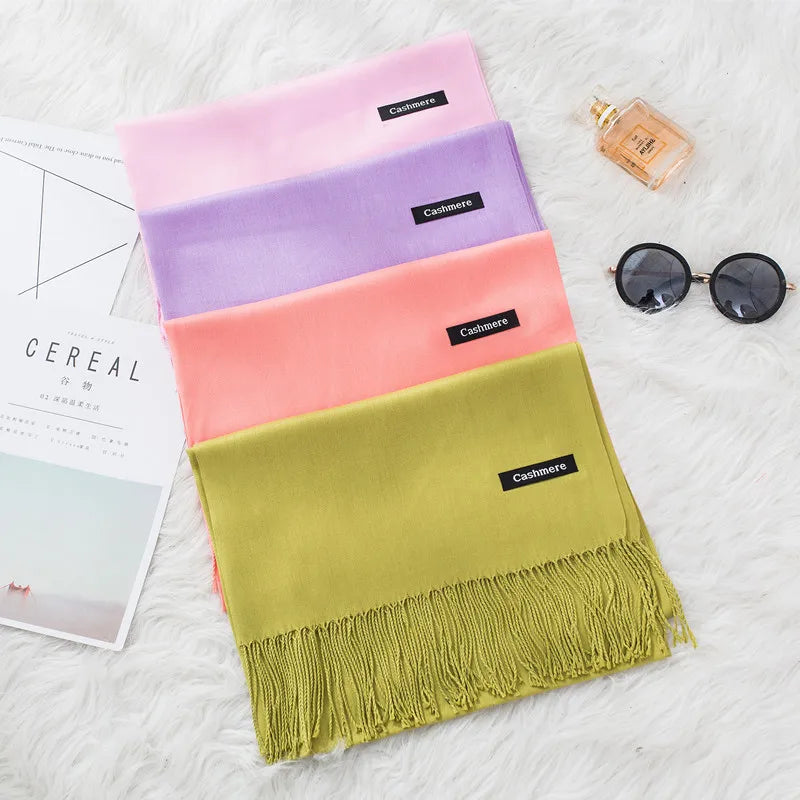 2022 Fashion Winter Women Scarf Thin Shawls and Wraps Lady Solid Female Hijab Stoles Long Cashmere Pashmina Foulard Head Scarves Quick Pick Grocers