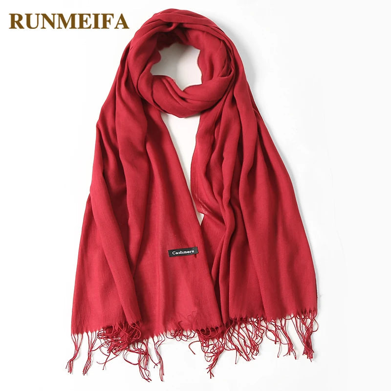 2022 Fashion Winter Women Scarf Thin Shawls and Wraps Lady Solid Female Hijab Stoles Long Cashmere Pashmina Foulard Head Scarves Quick Pick Grocers