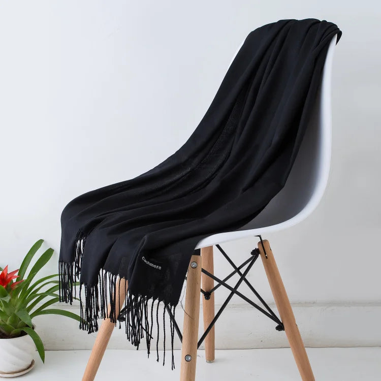 2022 Fashion Winter Women Scarf Thin Shawls and Wraps Lady Solid Female Hijab Stoles Long Cashmere Pashmina Foulard Head Scarves Quick Pick Grocers