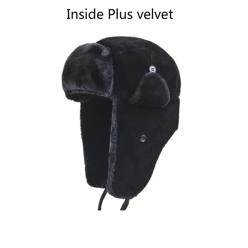 Bomber Hat Female Winter For Men Women Thick Warm Fur Velvet Cold Cap Male Snow Russian Ear Flap Purest Peak