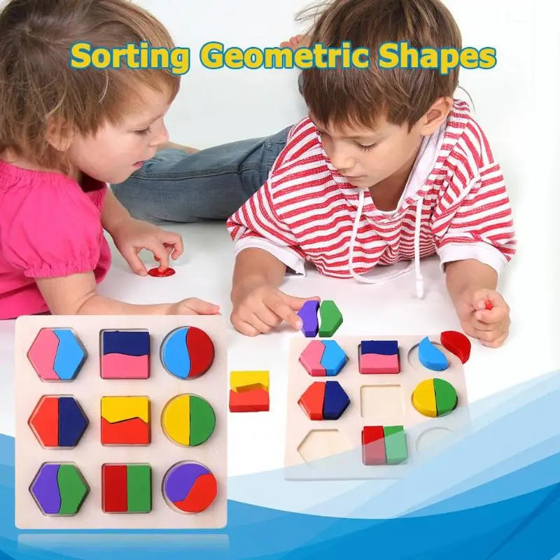 Wooden Geometric Shapes Montessori Puzzle Sorting Math Bricks Preschool Learning Educational Game Baby Toddler Toys for Children Quick Pick Grocers