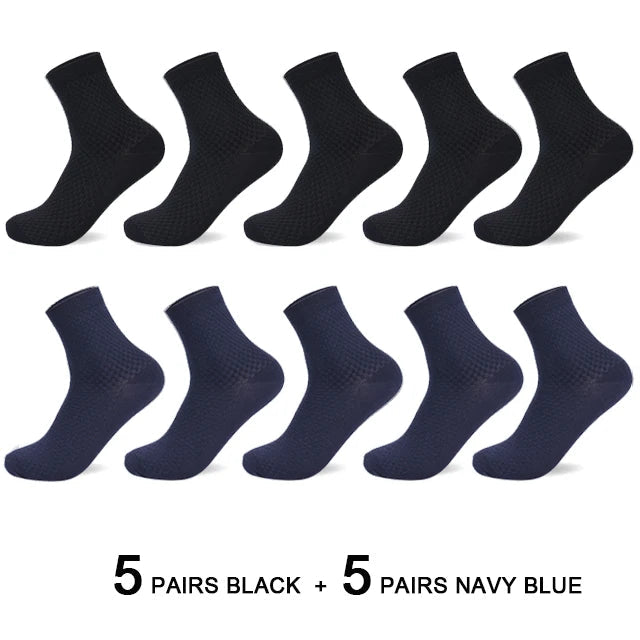 10 Pairs/Lot Men's Bamboo Fiber Socks 2025 New Compression Autumn Long Black Business Casual Man Dress Sock Gift Plus Size 42-45 Quick Pick Grocers