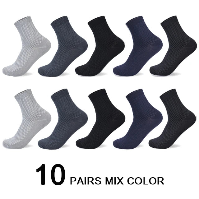 10 Pairs/Lot Men's Bamboo Fiber Socks 2025 New Compression Autumn Long Black Business Casual Man Dress Sock Gift Plus Size 42-45 Quick Pick Grocers