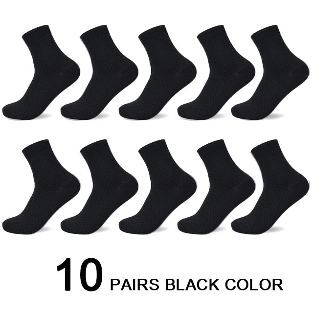 10 Pairs/Lot Men's Bamboo Fiber Socks 2025 New Compression Autumn Long Black Business Casual Man Dress Sock Gift Plus Size 42-45 Quick Pick Grocers