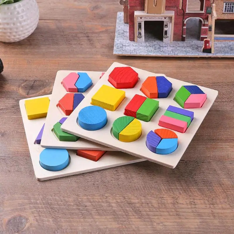 Wooden Geometric Shapes Montessori Puzzle Sorting Math Bricks Preschool Learning Educational Game Baby Toddler Toys for Children Quick Pick Grocers