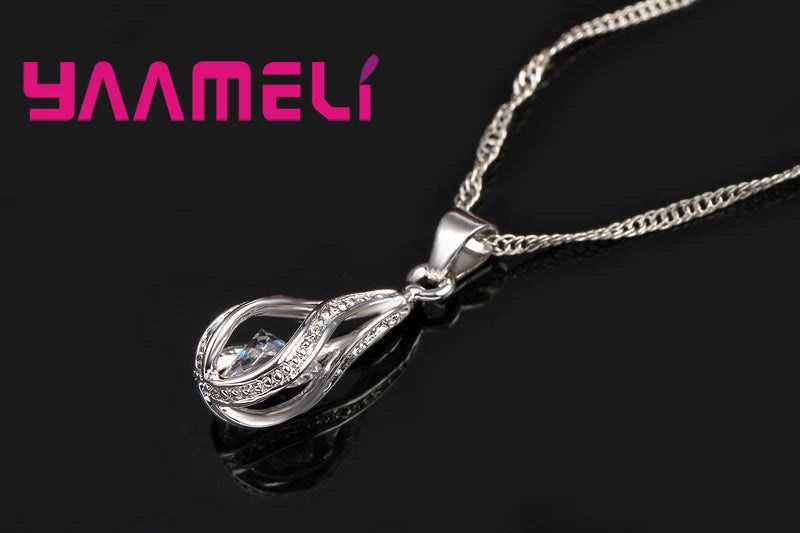 Hot Water Drop CZ 925 Sterling Silver Plated Jewelry Set For Women Pendant Necklace Hoop Earrings Wedding Party Ceremoey Anel Quick Pick Grocers