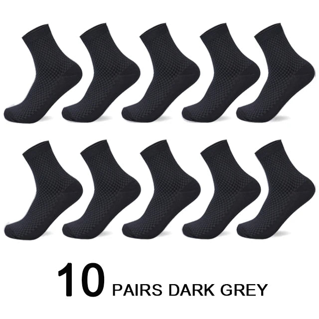 10 Pairs/Lot Men's Bamboo Fiber Socks 2025 New Compression Autumn Long Black Business Casual Man Dress Sock Gift Plus Size 42-45 Quick Pick Grocers