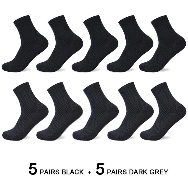 10 Pairs/Lot Men's Bamboo Fiber Socks 2025 New Compression Autumn Long Black Business Casual Man Dress Sock Gift Plus Size 42-45 Quick Pick Grocers