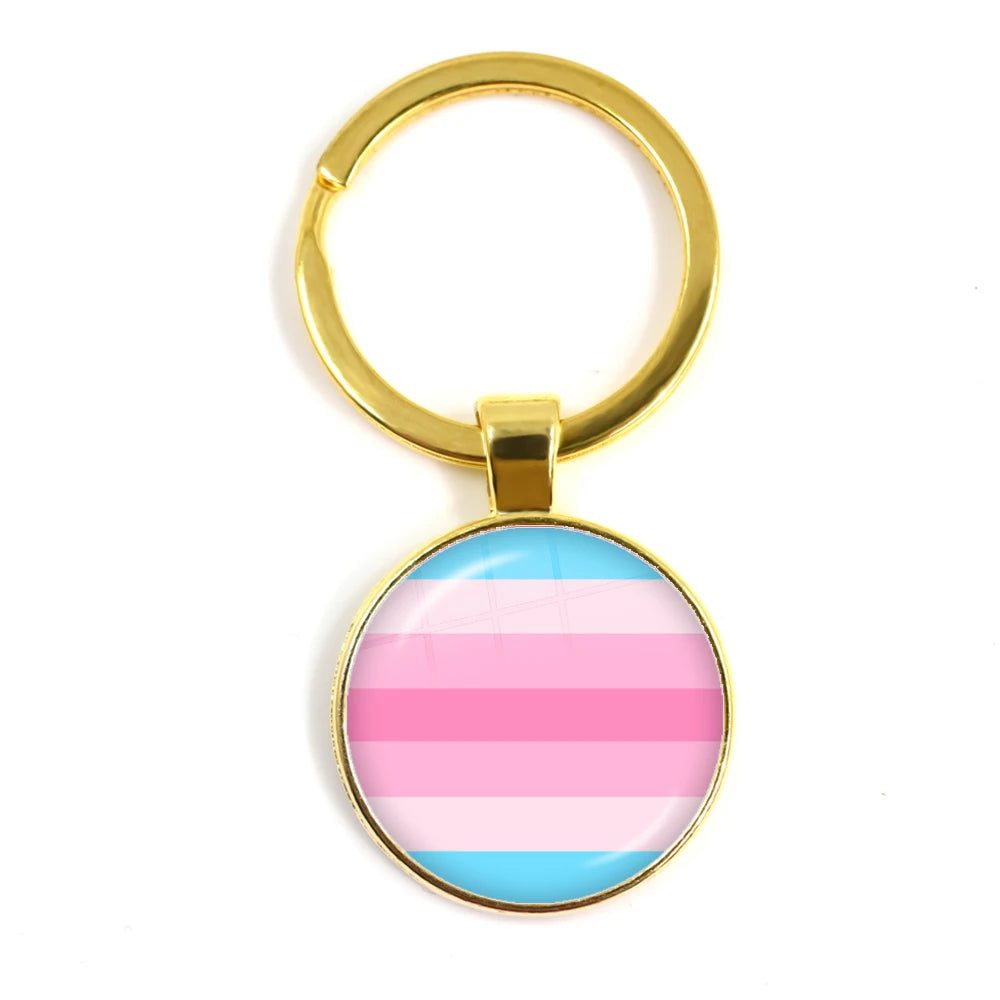 LGBT Glass Cabochon Keychain Gay Lesbian Pride Rainbow Car Key Holder Keyring Charm Jewelry for Homosexuality Gift Quick Pick Grocers
