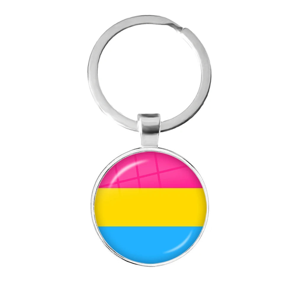 LGBT Glass Cabochon Keychain Gay Lesbian Pride Rainbow Car Key Holder Keyring Charm Jewelry for Homosexuality Gift Quick Pick Grocers