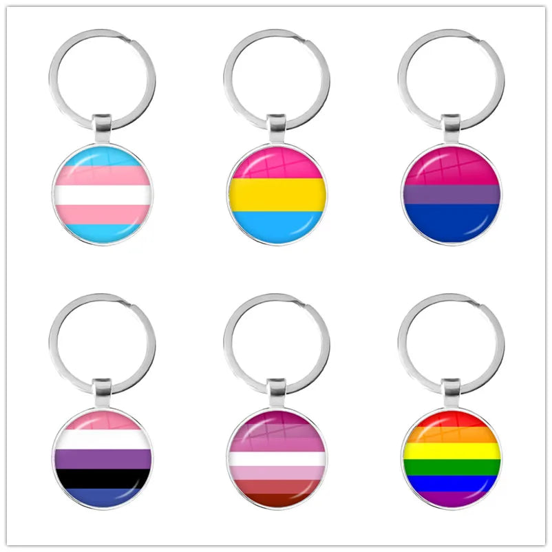 LGBT Glass Cabochon Keychain Gay Lesbian Pride Rainbow Car Key Holder Keyring Charm Jewelry for Homosexuality Gift Quick Pick Grocers