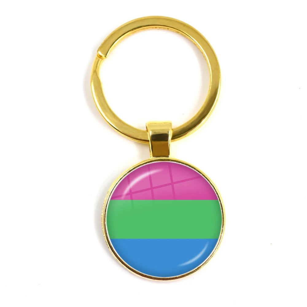 LGBT Glass Cabochon Keychain Gay Lesbian Pride Rainbow Car Key Holder Keyring Charm Jewelry for Homosexuality Gift Quick Pick Grocers
