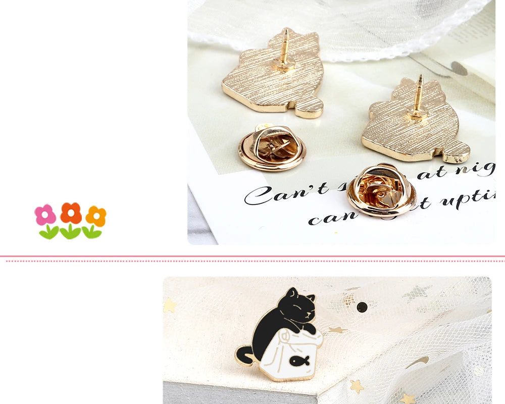 20 Styles Cute Cats collection Enamel Pins Dried Fish Bag Brooch Cartoon Animal Badges Denim Lapel Jewelry Gift for Kids Friends Quick Pick Grocers