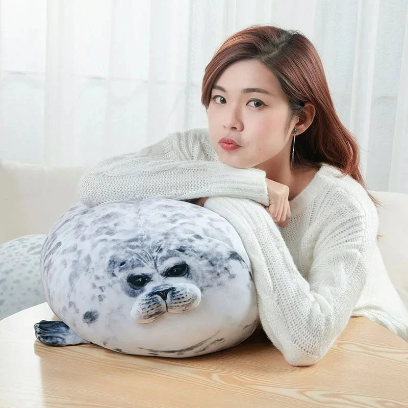 Angry Blob Seal Pillow Chubby 3D Novelty Sea Lion Doll Plush Stuffed Toy Baby Sleeping Throw Pillow Gifts for Kids Girls Econic Blanks