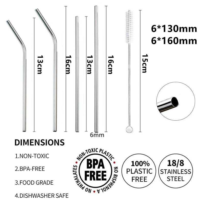 4pcs 130/160*6mm Kids Metal Straws 304 Stainless Steel Straws Short Cocktail Glasses Straws Reusable Drinking Straws for Kids Quick Pick Grocers