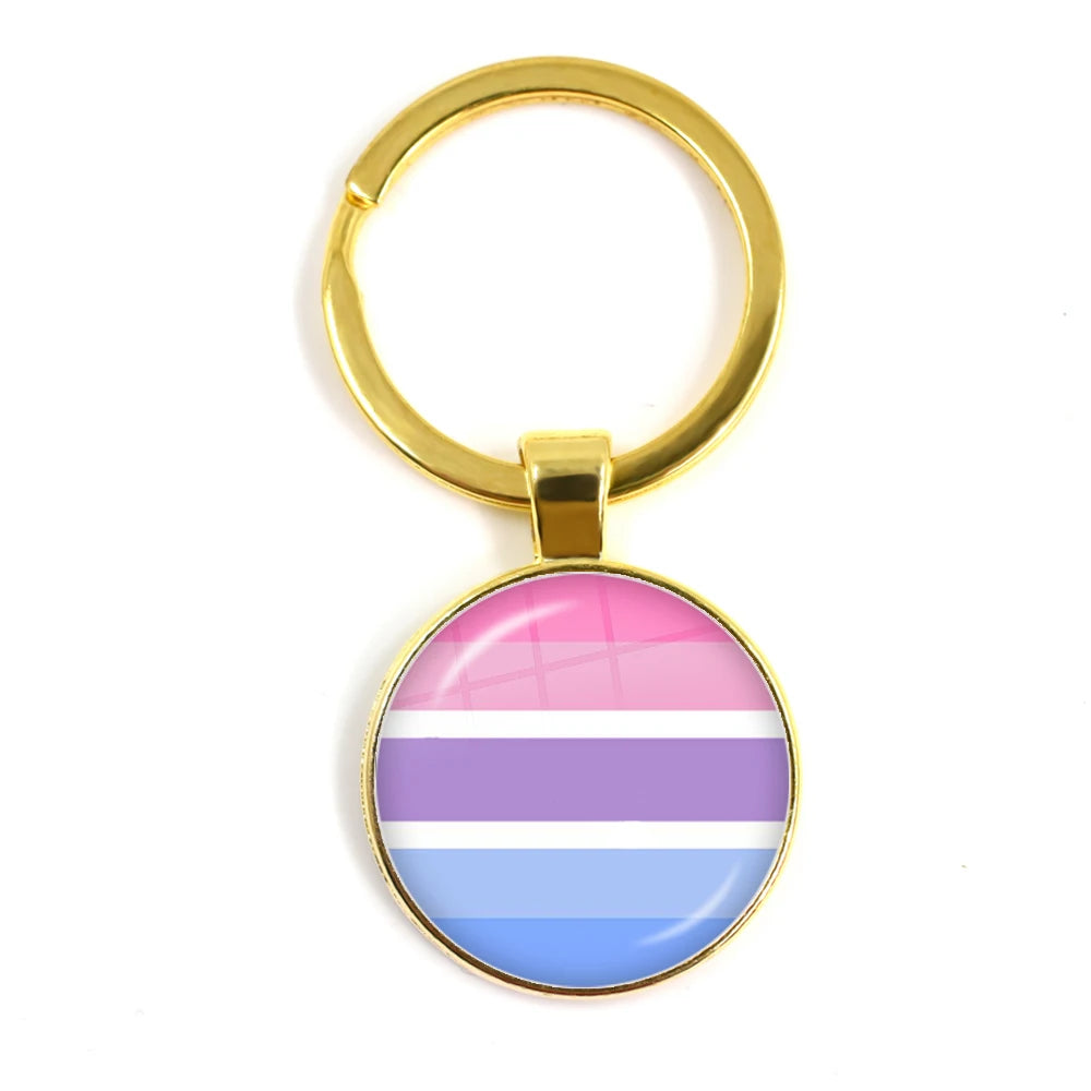 LGBT Glass Cabochon Keychain Gay Lesbian Pride Rainbow Car Key Holder Keyring Charm Jewelry for Homosexuality Gift Quick Pick Grocers