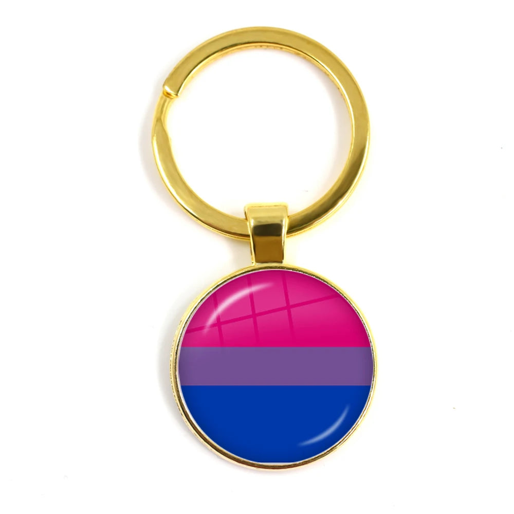LGBT Glass Cabochon Keychain Gay Lesbian Pride Rainbow Car Key Holder Keyring Charm Jewelry for Homosexuality Gift Quick Pick Grocers