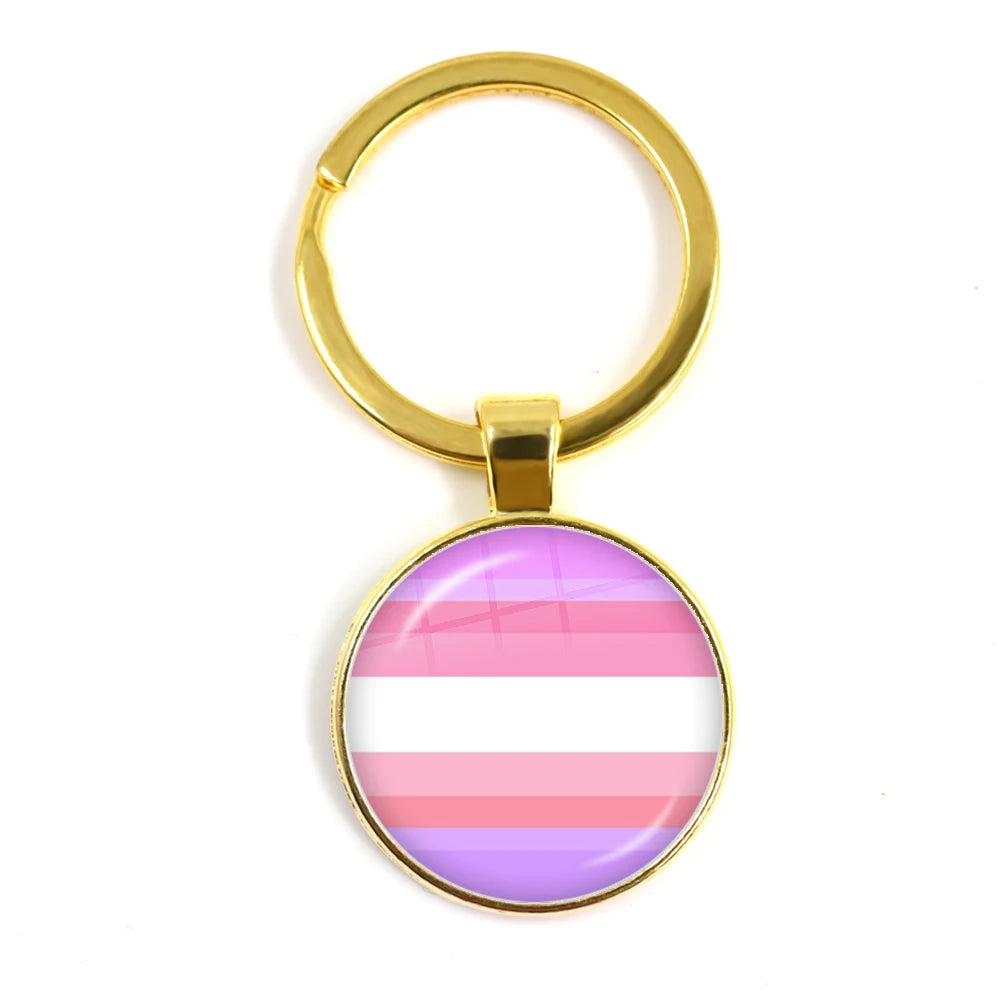 LGBT Glass Cabochon Keychain Gay Lesbian Pride Rainbow Car Key Holder Keyring Charm Jewelry for Homosexuality Gift Quick Pick Grocers