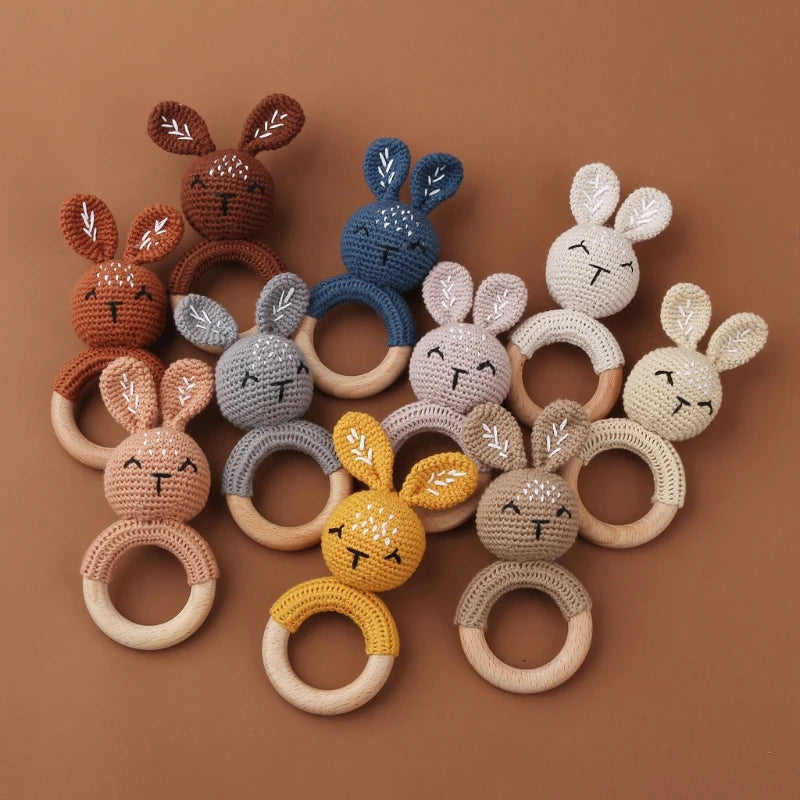 BPA Free Baby Wooden Teether Crochet Cartoon Baby Rattle Toys Wooden Ring Rodent Toys Mobile Gym Kids Newborn Educational Toys Purest Peak