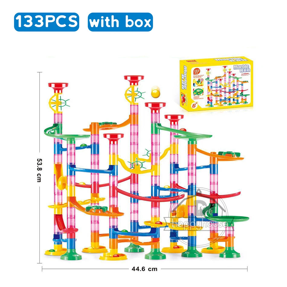 Marble Run Race Track Building Blocks Kids 3D Maze Ball Roll Toy DIY Marble Run Race Coaster Set 80/105/109/133pc Christmas Gift Purest Peak