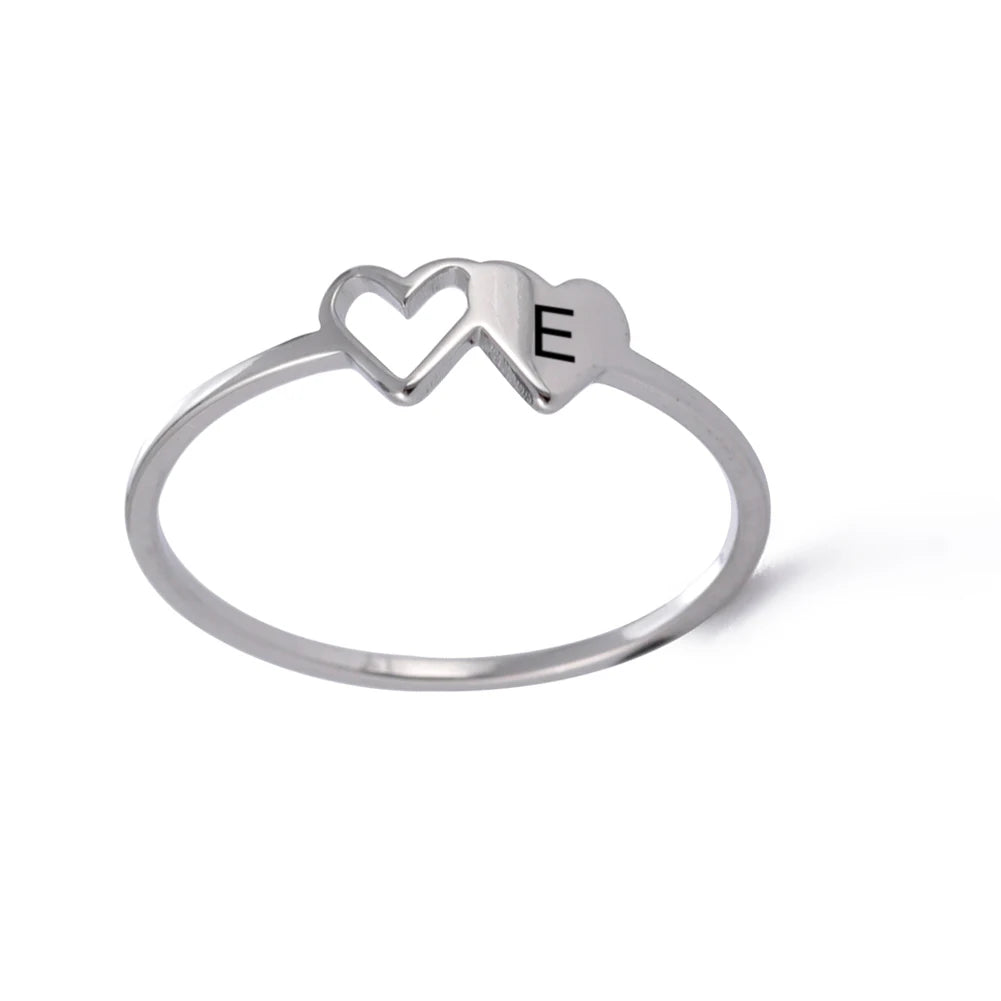 COOLTIME Initial Letter Ring for Women Stainless Steel A-Z Alphabet Double Heart Rings Simple Wedding Cheap Gift For Lover Quick Pick Grocers