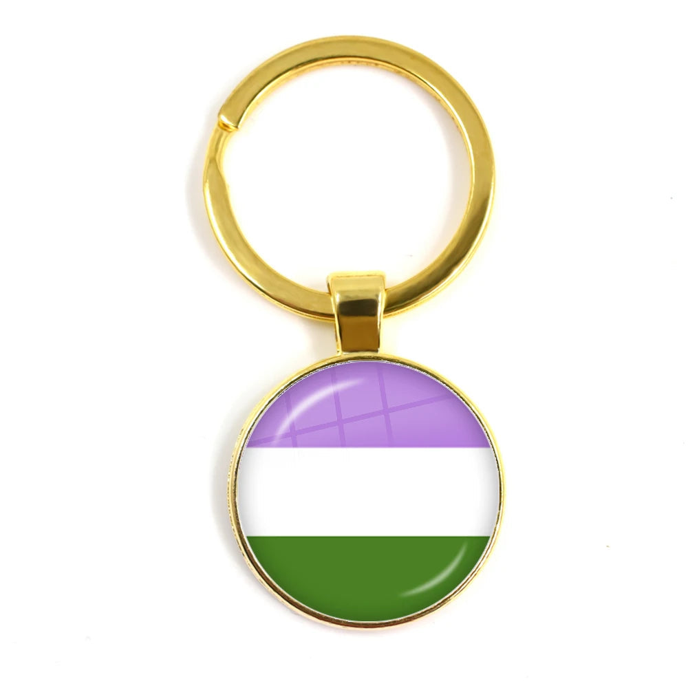LGBT Glass Cabochon Keychain Gay Lesbian Pride Rainbow Car Key Holder Keyring Charm Jewelry for Homosexuality Gift Quick Pick Grocers