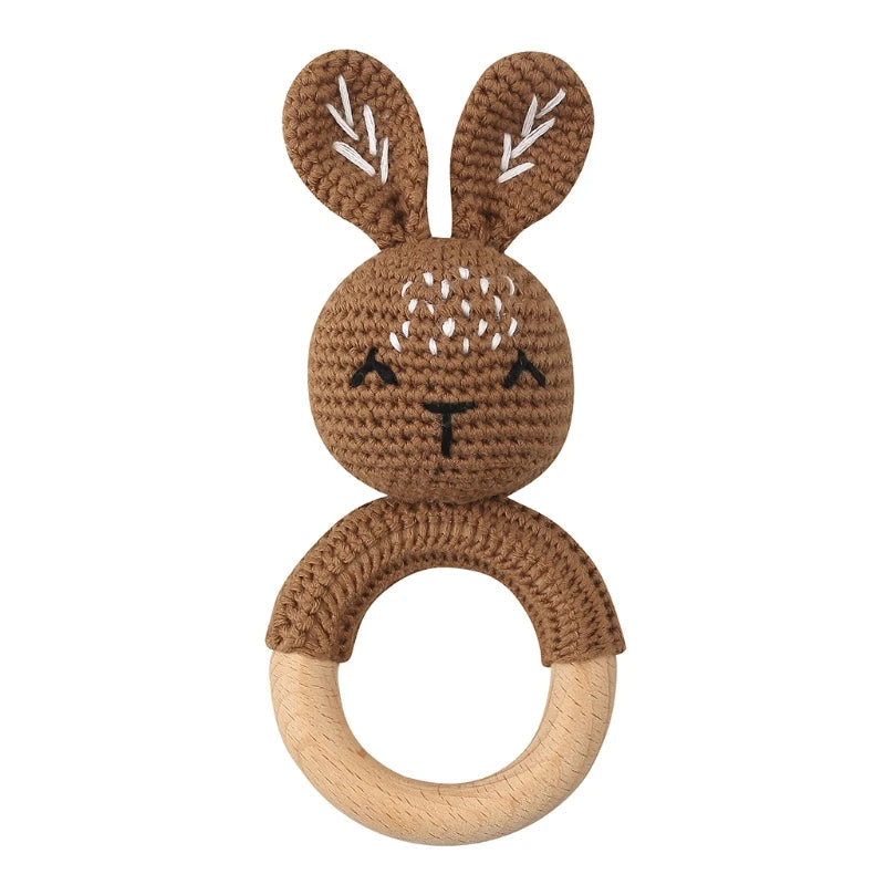 BPA Free Baby Wooden Teether Crochet Cartoon Baby Rattle Toys Wooden Ring Rodent Toys Mobile Gym Kids Newborn Educational Toys Purest Peak