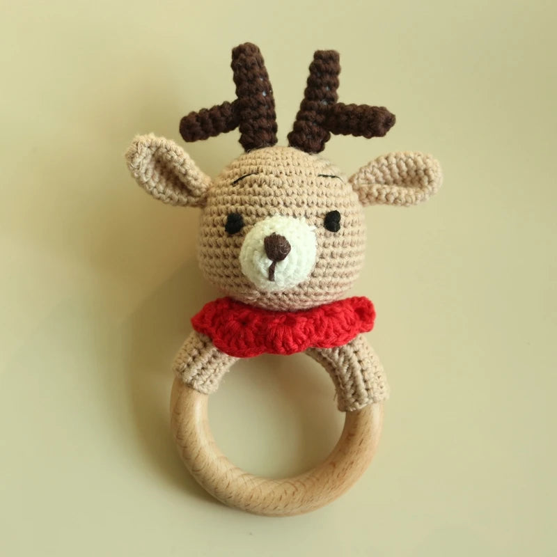 BPA Free Baby Wooden Teether Crochet Cartoon Baby Rattle Toys Wooden Ring Rodent Toys Mobile Gym Kids Newborn Educational Toys Purest Peak
