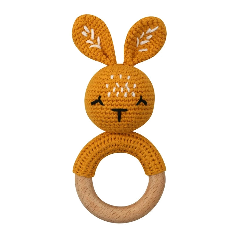 BPA Free Baby Wooden Teether Crochet Cartoon Baby Rattle Toys Wooden Ring Rodent Toys Mobile Gym Kids Newborn Educational Toys Purest Peak