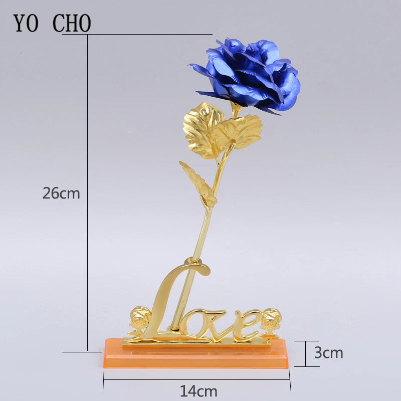 YO CHO 24K Plated Gold Rose Artificial Flower 24K Foil Rose Galaxy Box Birthday Valentine Mother's Day Christmas Creative Gift Quick Pick Grocers