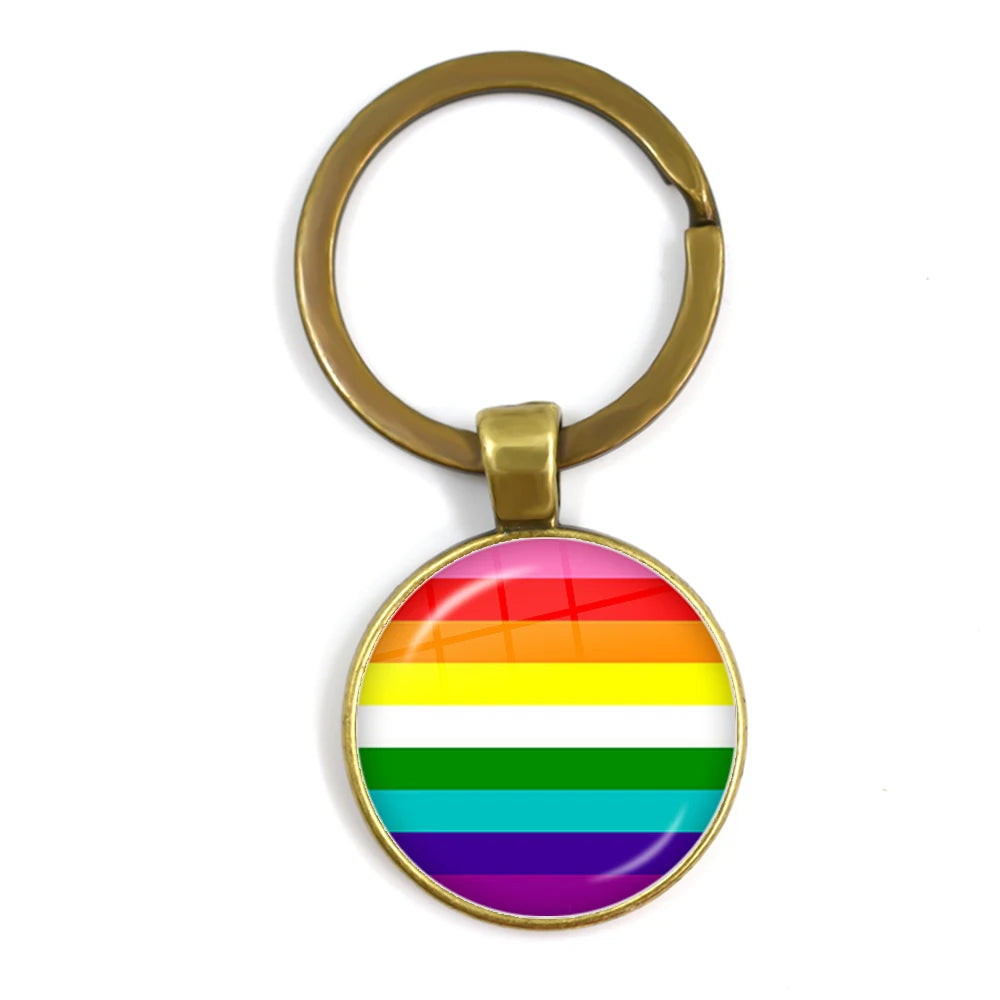LGBT Glass Cabochon Keychain Gay Lesbian Pride Rainbow Car Key Holder Keyring Charm Jewelry for Homosexuality Gift Quick Pick Grocers