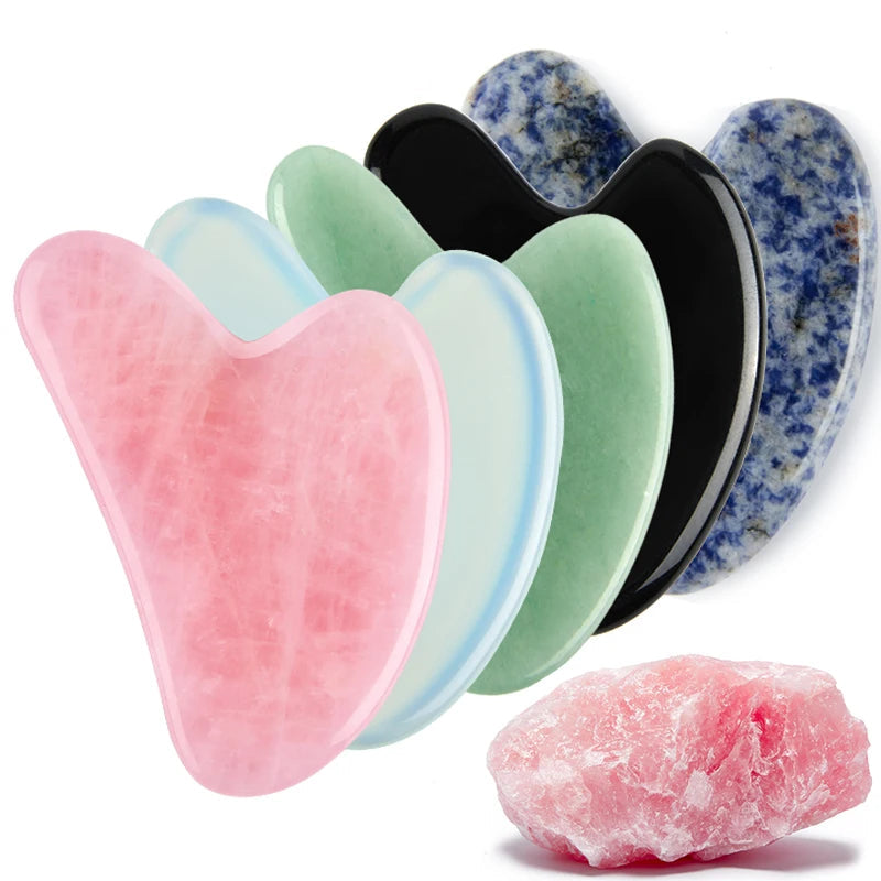 Natural Stone Jade Gouache Scraper Rose Quartz Facial Gua Sha Tools Neck Massager for Face Lifting Wrinkle Remover Beauty Health Quick Pick Grocers