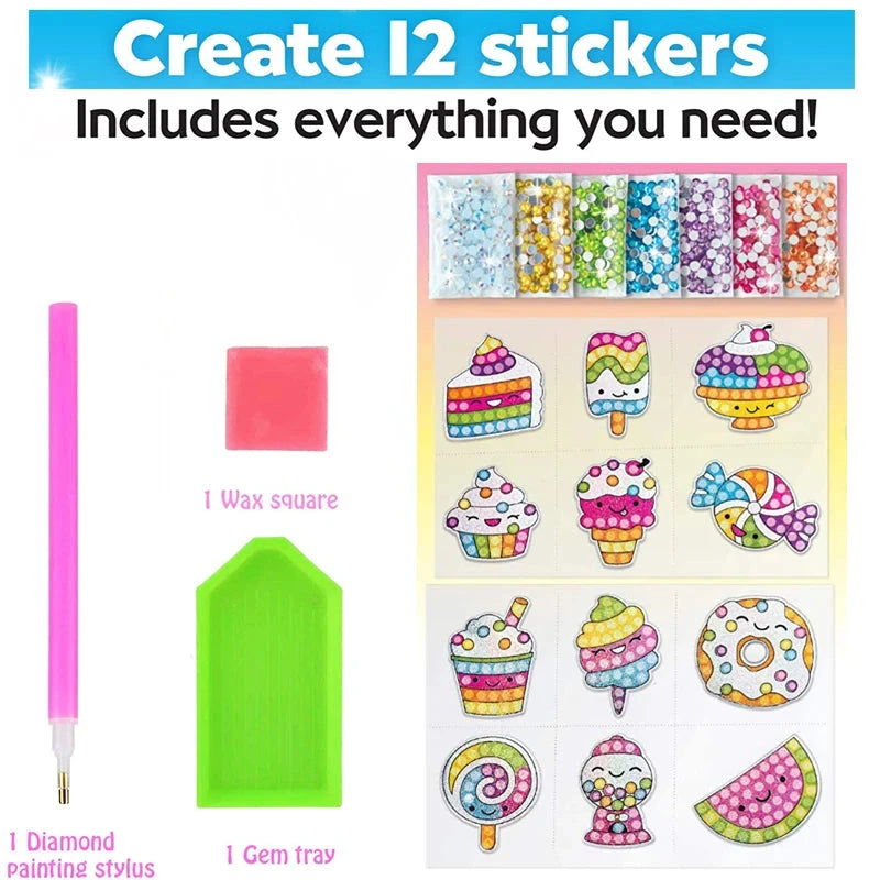 12 Create Big Gem Diamond Painting Sticker Kit Art Craft Girls Boys Unicorn Animal Sealife Magical Mosaic Dot Sticky Toys Gifts Econic Blanks