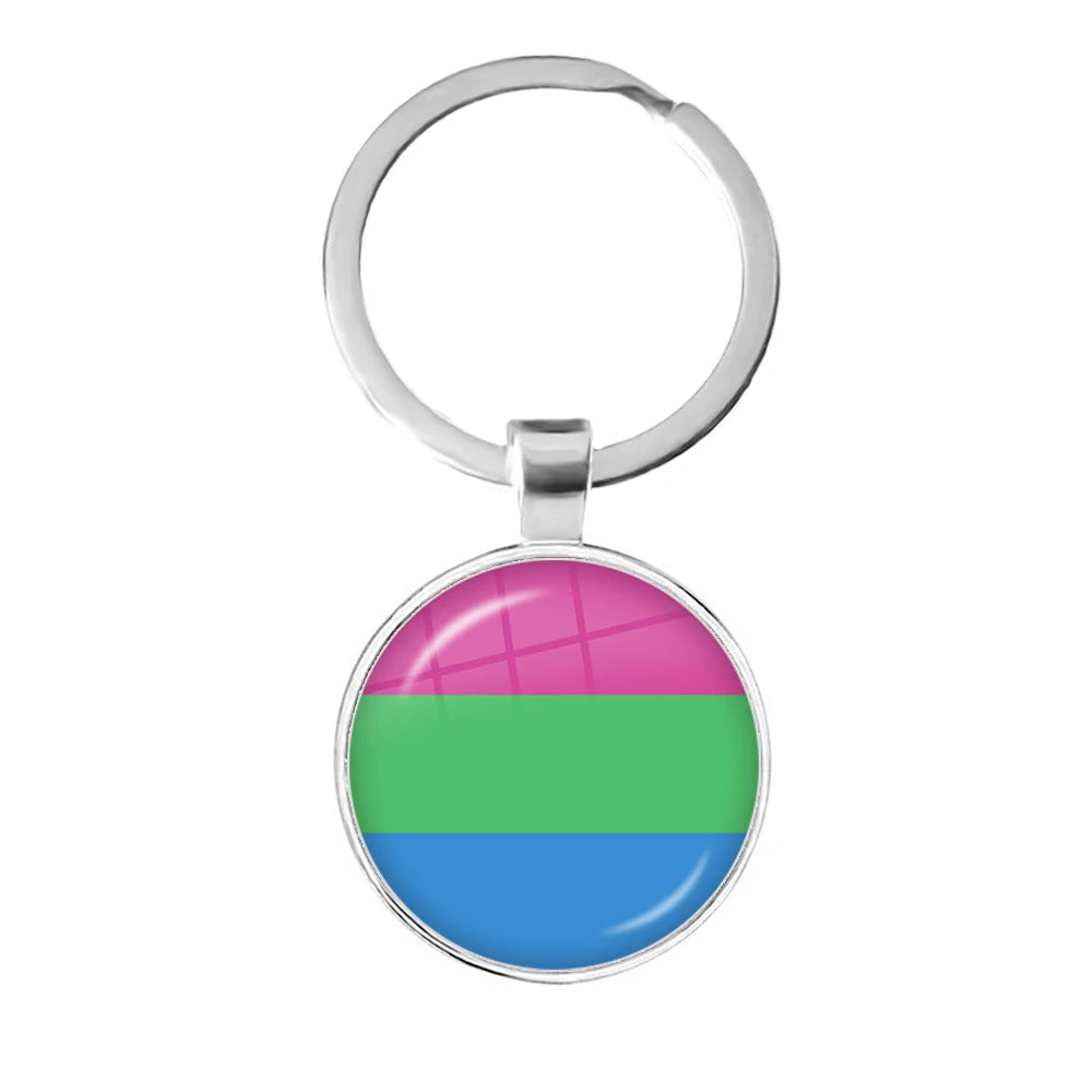 LGBT Glass Cabochon Keychain Gay Lesbian Pride Rainbow Car Key Holder Keyring Charm Jewelry for Homosexuality Gift Quick Pick Grocers