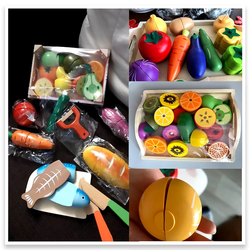 Simulation Kitchen Pretend Toy Wooden Classic Game Montessori Educational Toy For Children Kids Gift Cutting Fruit Vegetable Set Econic Blanks