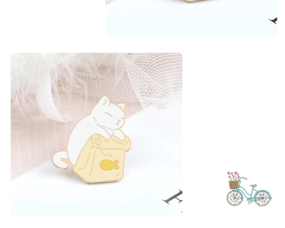 20 Styles Cute Cats collection Enamel Pins Dried Fish Bag Brooch Cartoon Animal Badges Denim Lapel Jewelry Gift for Kids Friends Quick Pick Grocers