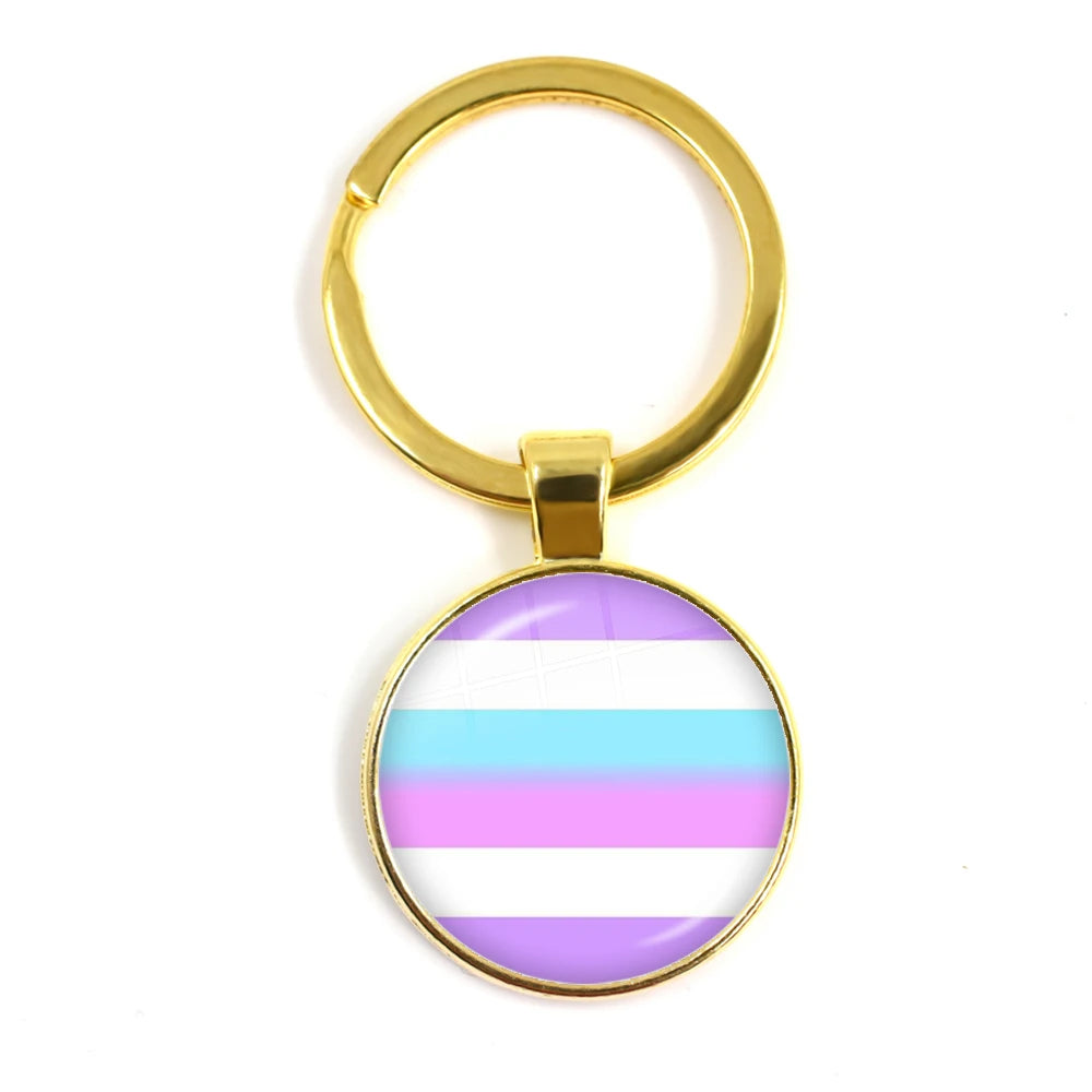 LGBT Glass Cabochon Keychain Gay Lesbian Pride Rainbow Car Key Holder Keyring Charm Jewelry for Homosexuality Gift Quick Pick Grocers