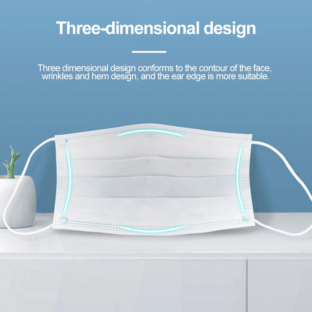 Mouth Masks 3-layer Anti-Dust Disposable Mascarillas  Non Woven Meltblown Cloth Masks Elastic Ear Loop Face Mask Purest Peak