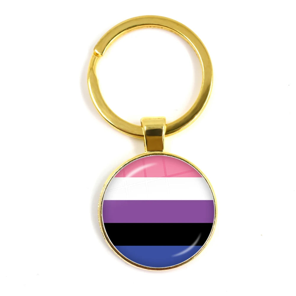 LGBT Glass Cabochon Keychain Gay Lesbian Pride Rainbow Car Key Holder Keyring Charm Jewelry for Homosexuality Gift Quick Pick Grocers