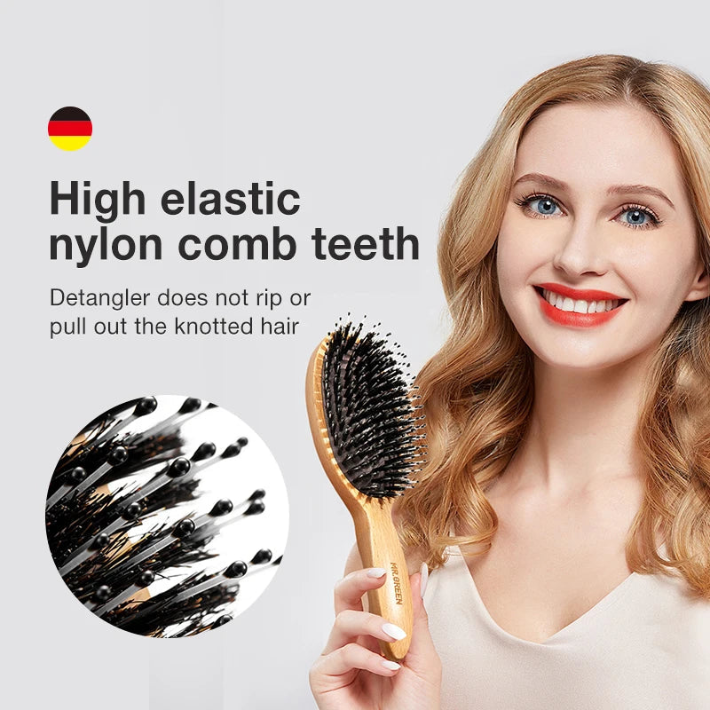 MR.GREEN Boar Bristle Hair Brush Natural Beech Comb Hairbrush for Curly Thick Long Dry Wet Hair Detangler Massage Brushes Women Quick Pick Grocers