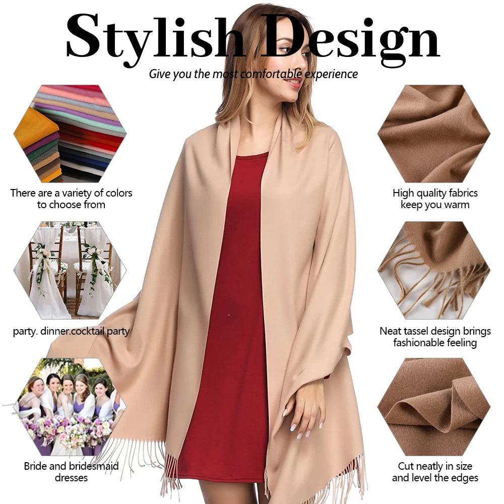 2022 Fashion Winter Women Scarf Thin Shawls and Wraps Lady Solid Female Hijab Stoles Long Cashmere Pashmina Foulard Head Scarves Quick Pick Grocers