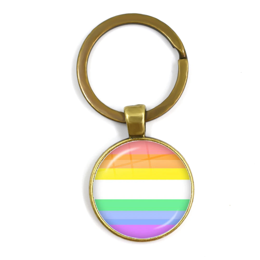 LGBT Glass Cabochon Keychain Gay Lesbian Pride Rainbow Car Key Holder Keyring Charm Jewelry for Homosexuality Gift Quick Pick Grocers