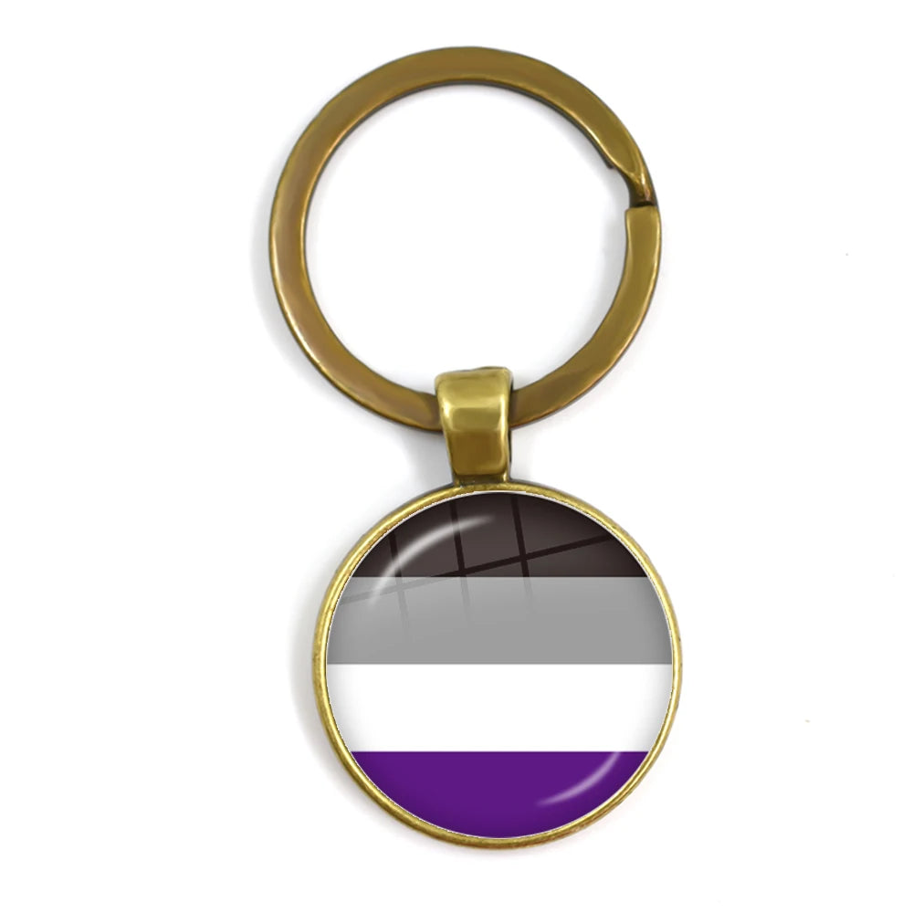 LGBT Glass Cabochon Keychain Gay Lesbian Pride Rainbow Car Key Holder Keyring Charm Jewelry for Homosexuality Gift Quick Pick Grocers