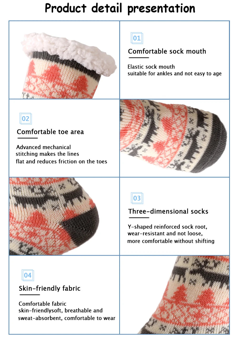 Christmas Gift Slipper Socks Women Thermal Winter Warm Plush Non slip Grip Sleeping Floor Short Sock Fuzzy Fluffy Female Cartoon Quick Pick Grocers